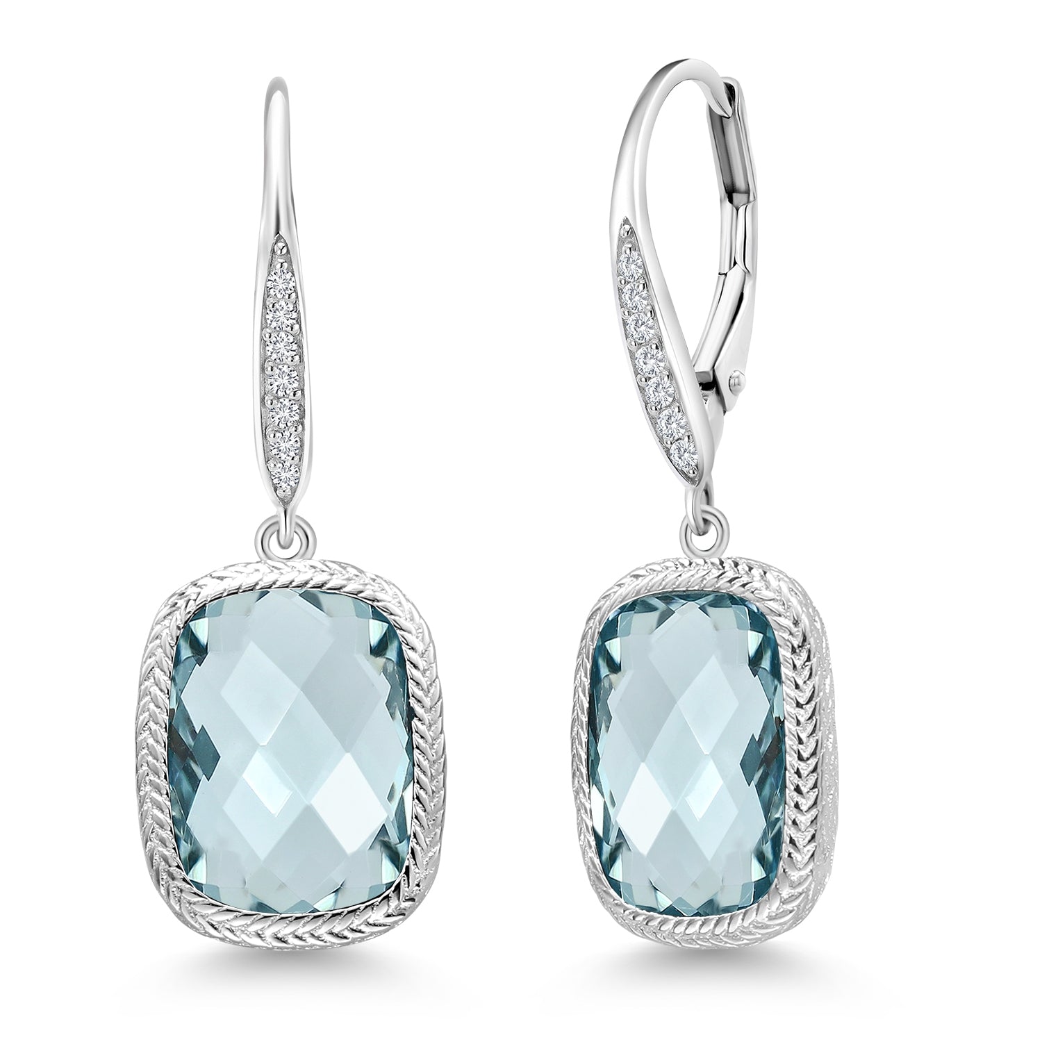 4.60 Cttw Gemstone Birthstone and White Lab Grown Diamond Drop Dangle Leverback Earrings For Women In 925 Sterling Silver | Cushion Checkerboard Cut 13X9MM