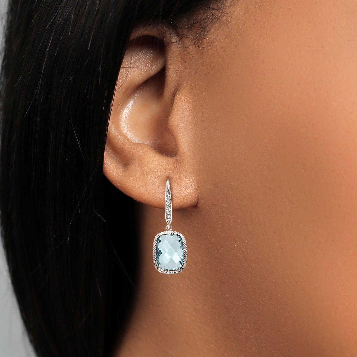 4.60 Cttw Gemstone Birthstone and White Lab Grown Diamond Drop Dangle Leverback Earrings For Women In 925 Sterling Silver | Cushion Checkerboard Cut 13X9MM