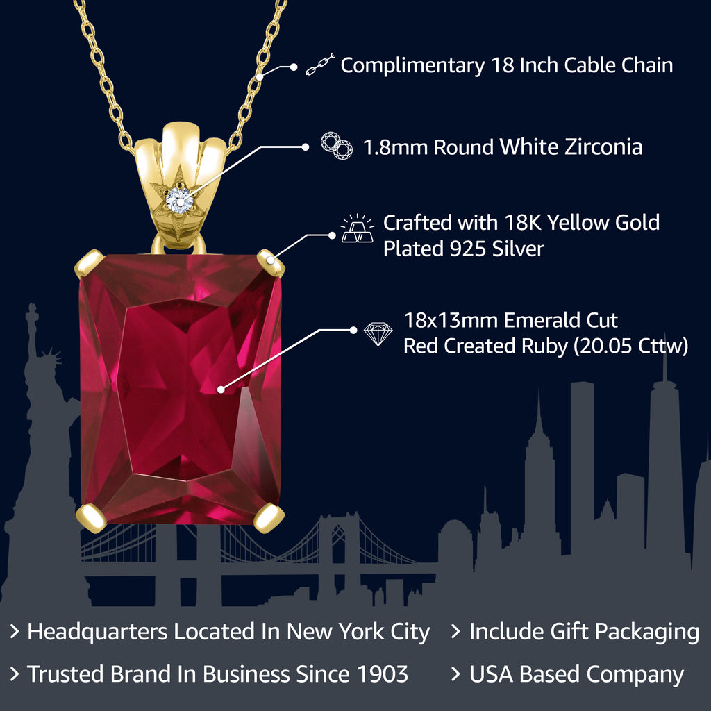 Created Ruby and Zirconia_Pendant in 925 Yellow Gold Plated Silver