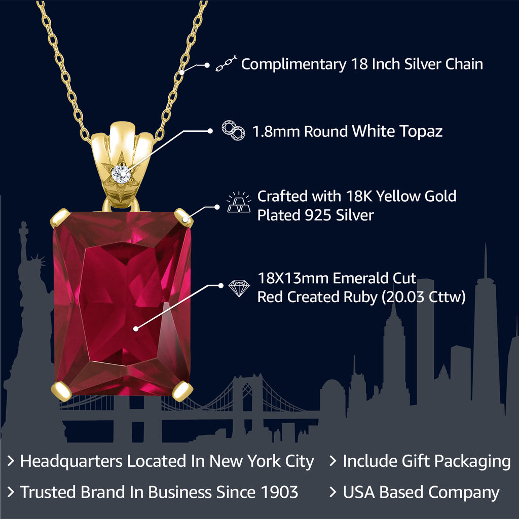 Created Ruby - July_Pendant in 925 Yellow Gold Plated Silver