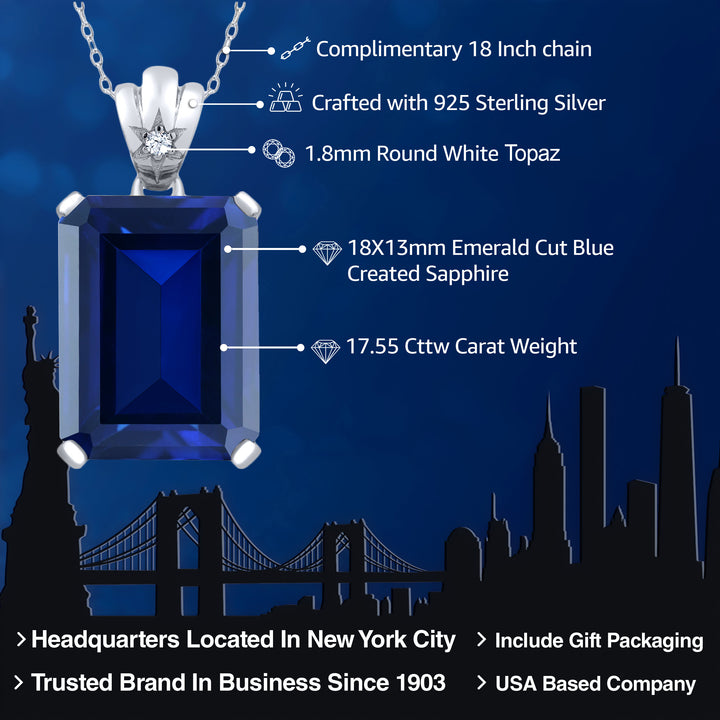 Blue Created Sapphire - September_Pendant in 925 Sterling Silver