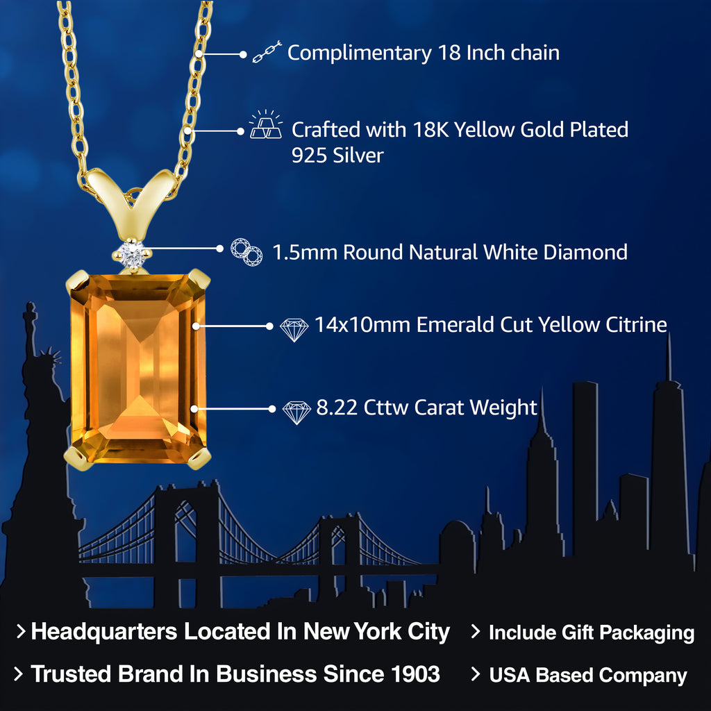 Citrine and Diamond_Pendant in 925 Yellow Gold Plated Silver