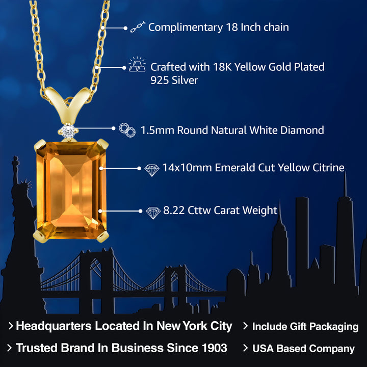Citrine and Diamond_Pendant in 925 Yellow Gold Plated Silver