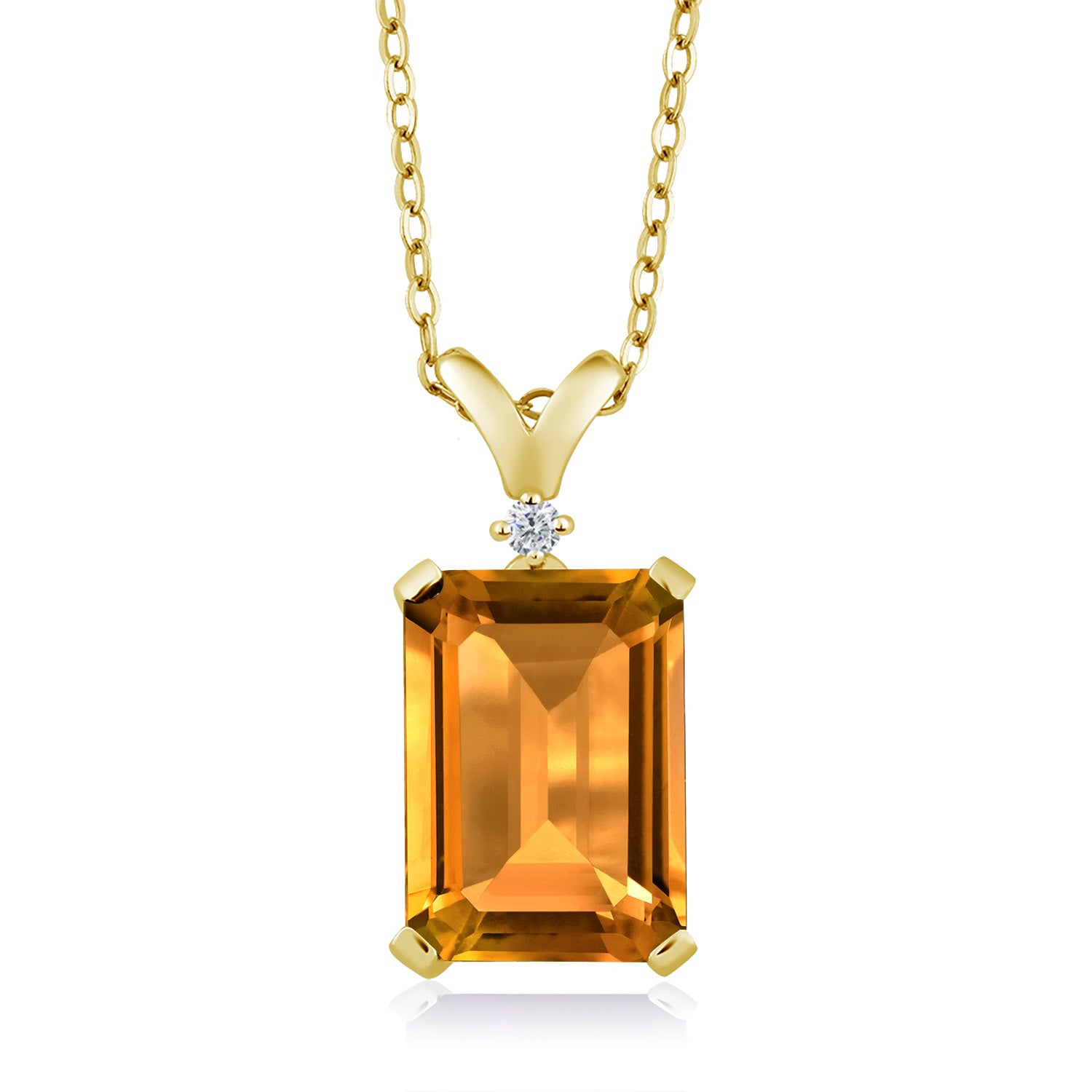 Citrine and Diamond_Pendant in 925 Yellow Gold Plated Silver