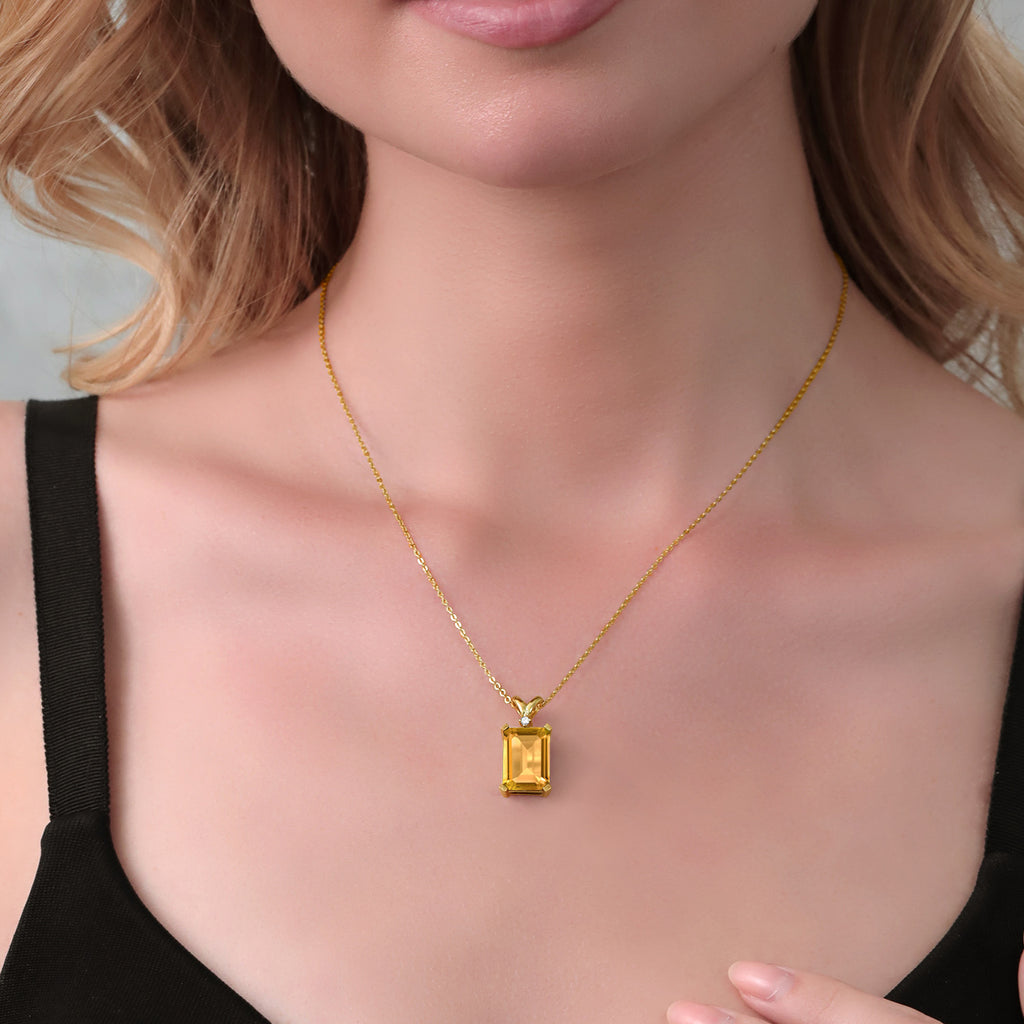 Citrine and Diamond_Pendant in 925 Yellow Gold Plated Silver