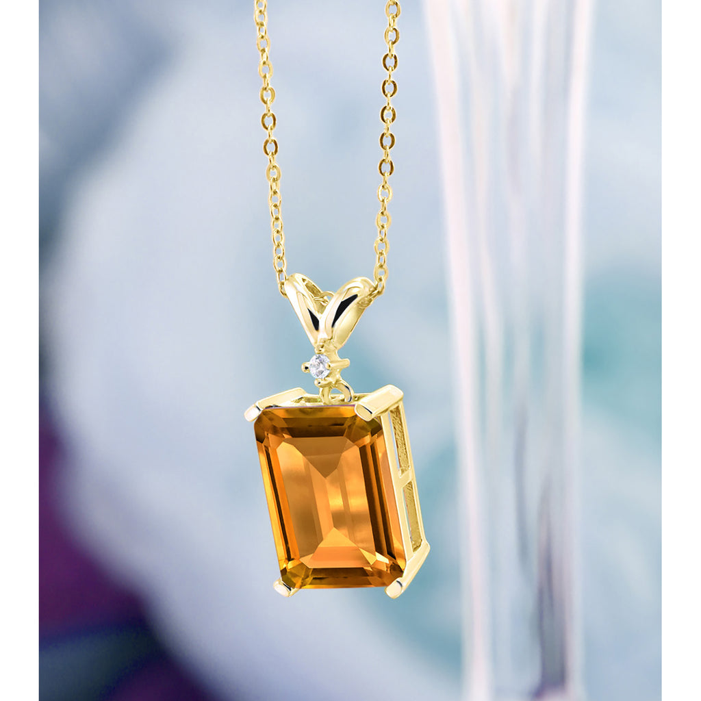 Citrine and Diamond_Pendant in 925 Yellow Gold Plated Silver