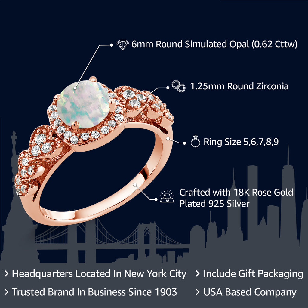 White Simulated Opal-Cabochon - October_7_Ring in 925 Rose Gold Plated Silver