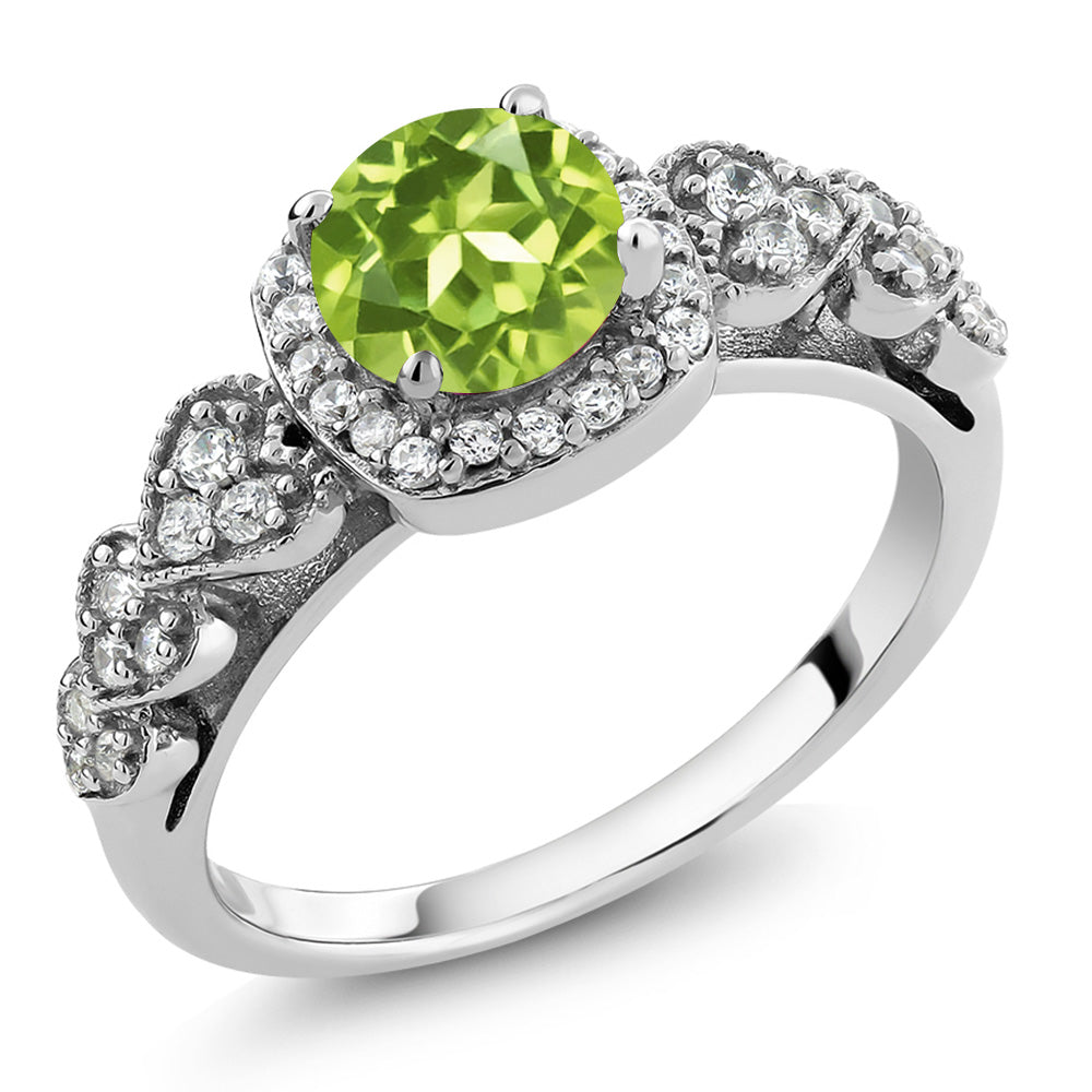 925 Sterling Silver Green Peridot Engagement Ring For Women (1.17 Cttw, Round 6MM, Gemstone Birthstone, Available In Size 5, 6, 7, 8, 9)