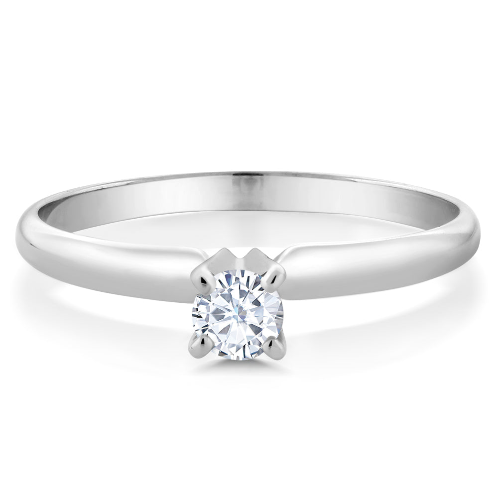 14K White Gold Moissanite Ring | Round 4MM Forever Classic Solitaire Engagement Ring For Women | 0.23 Cttw | Available in size 5, 6, 7, 8, 9