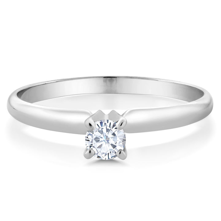 14K White Gold Moissanite Ring | Round 4MM Forever Classic Solitaire Engagement Ring For Women | 0.23 Cttw | Available in size 5, 6, 7, 8, 9