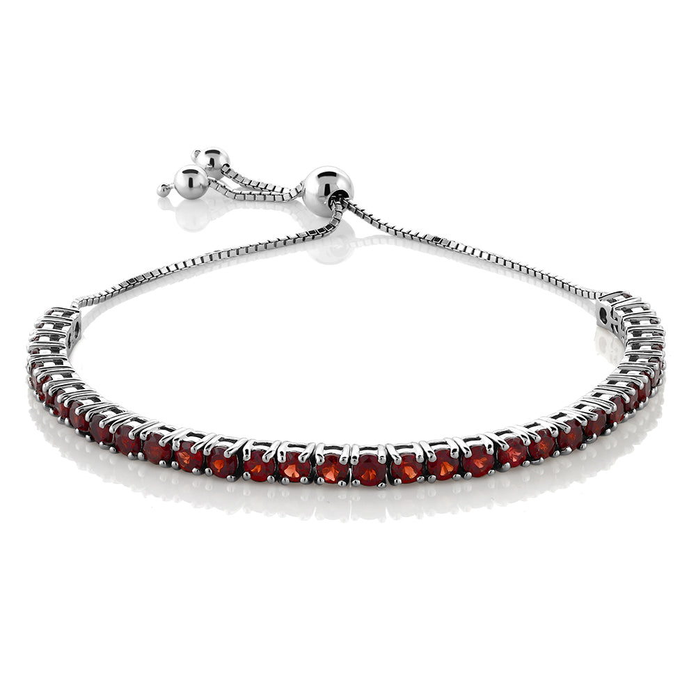 4.50 Cttw Red Garnet Tennis Bracelet For Women In 925 Sterling Silver | January Gemstone Birthstone | Round 3MM | Bollo Bracelet | Fully Adjustable Up to 9 Inch | Easy-On Easy-Off