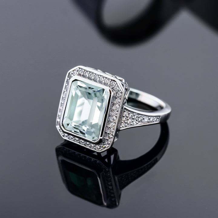 925 Sterling Silver Simulated Aquamarine Ring For Women | 5.00 Cttw | Emerald Cut 11X9MM | Available In Size 5, 6, 7, 8, 9