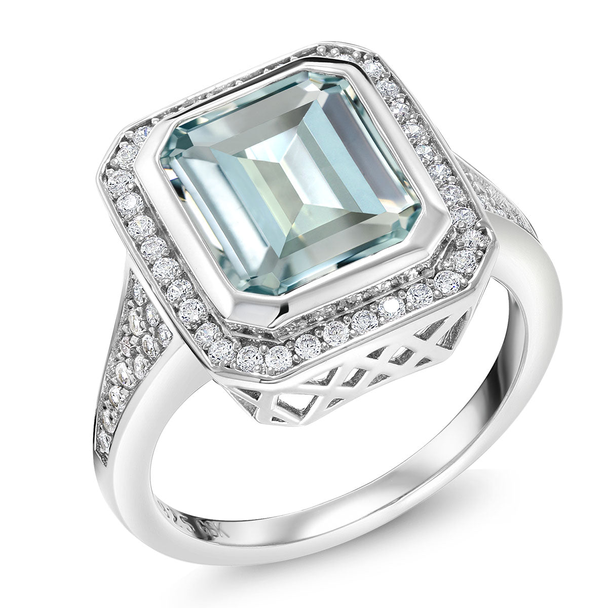 925 Sterling Silver Simulated Aquamarine Ring For Women | 5.00 Cttw | Emerald Cut 11X9MM | Available In Size 5, 6, 7, 8, 9