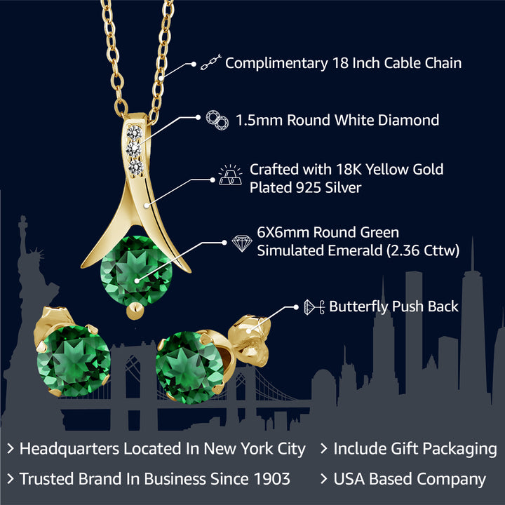 Pendant Earrings Set in 925 Yellow Gold Plated Silver