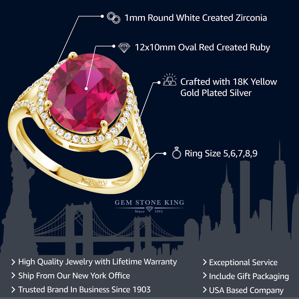 Created Ruby - July_6_Ring in 925 Yellow Gold Plated Silver