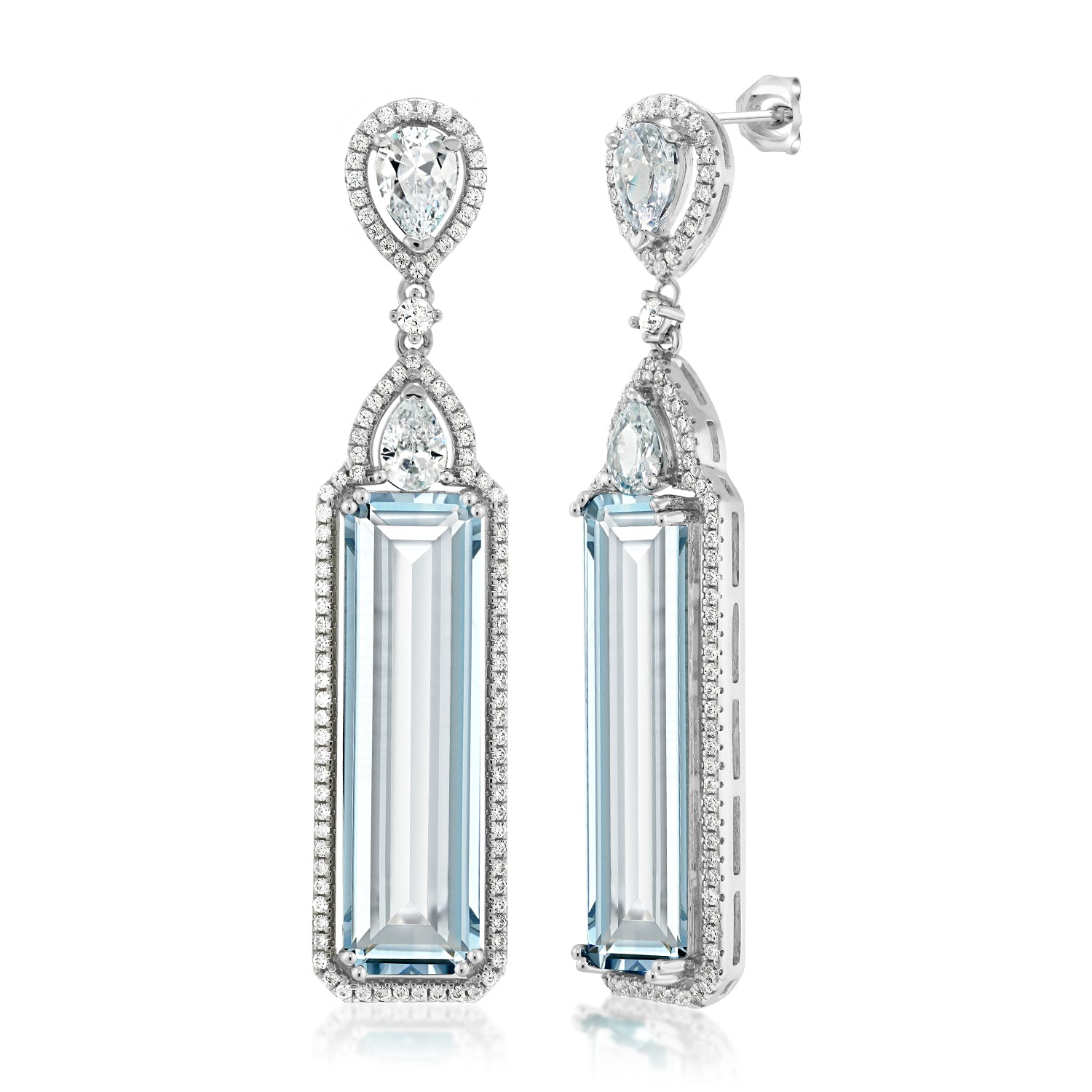 925 Sterling Silver Simulated Aquamarine Art Deco Dangle Earrings For Women (12.00 Cttw, 2 Inch)