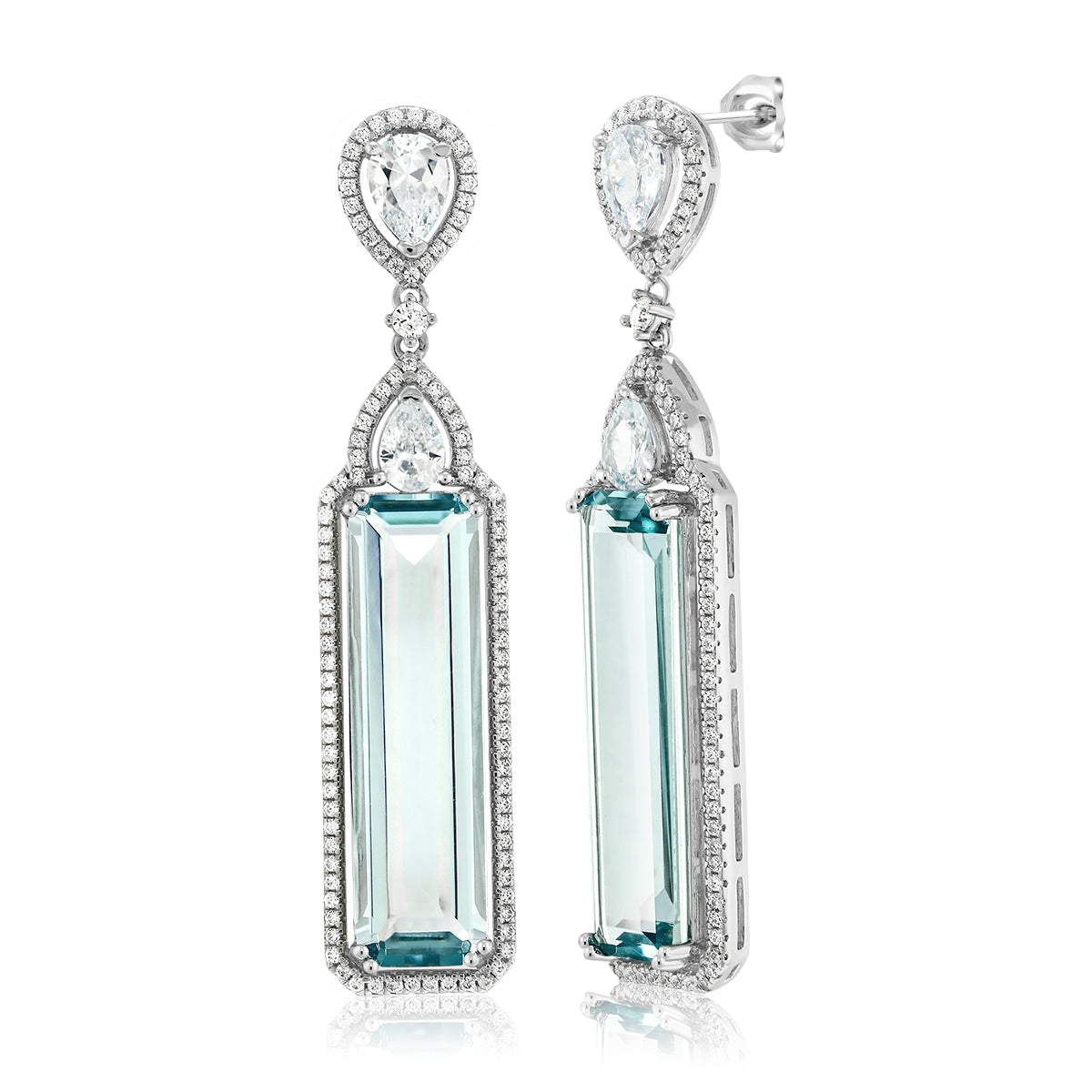 925 Sterling Silver Simulated Aquamarine Art Deco Dangle Earrings For Women (12.00 Cttw, 2 Inch)