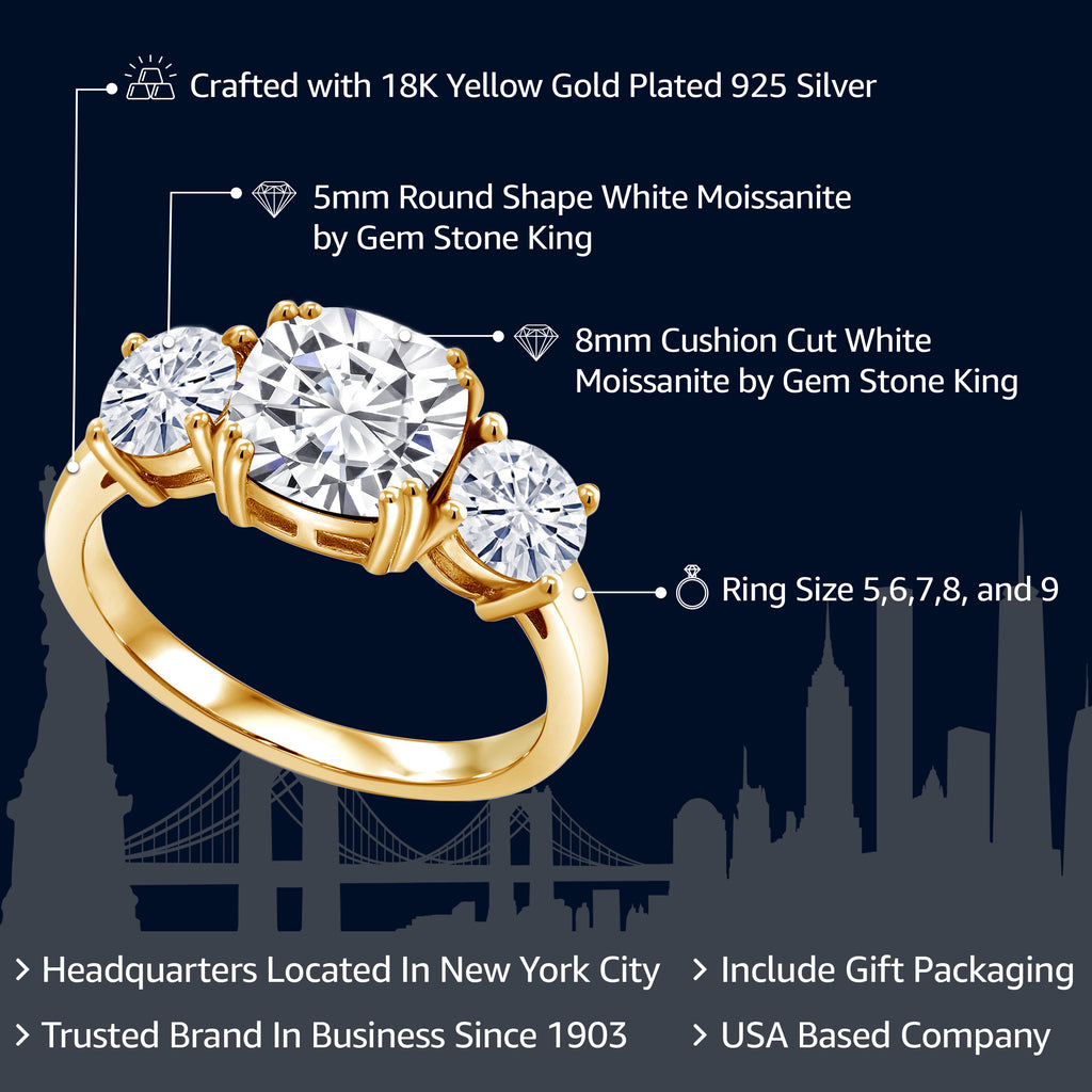 Moissanite_5_Ring in 925 Yellow Gold Plated Silver