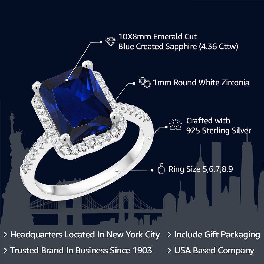 Blue Created Sapphire - September_5_Ring in 925 Sterling Silver