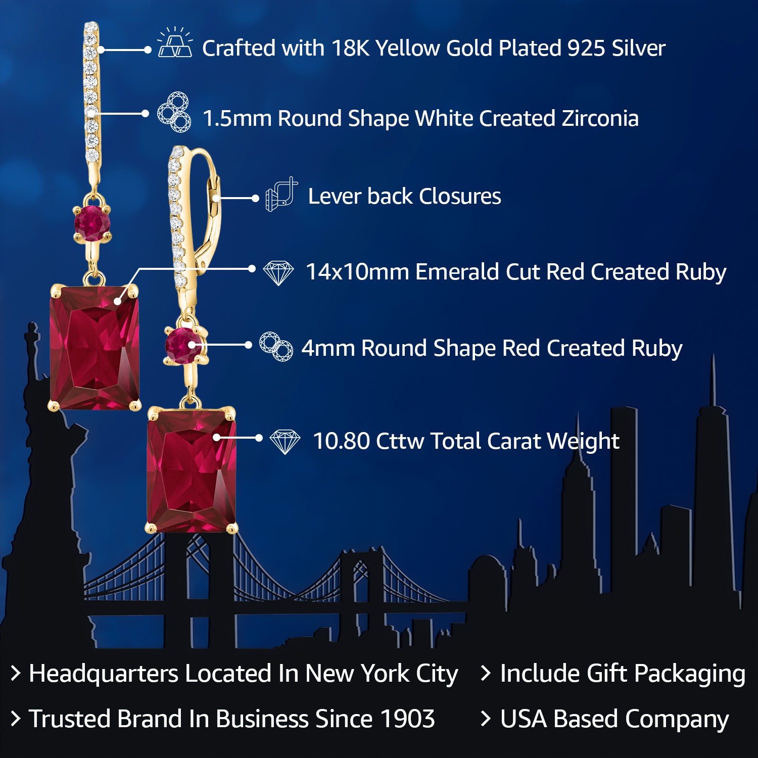 Earrings in 925 Yellow Gold Plated Silver