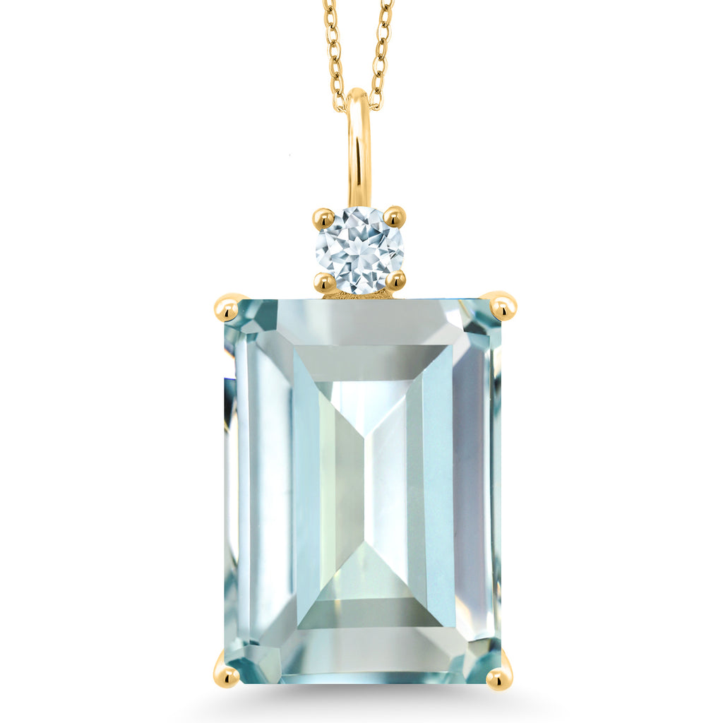 Created Aquamarine - March_Pendant in 925 Yellow Gold Plated Silver