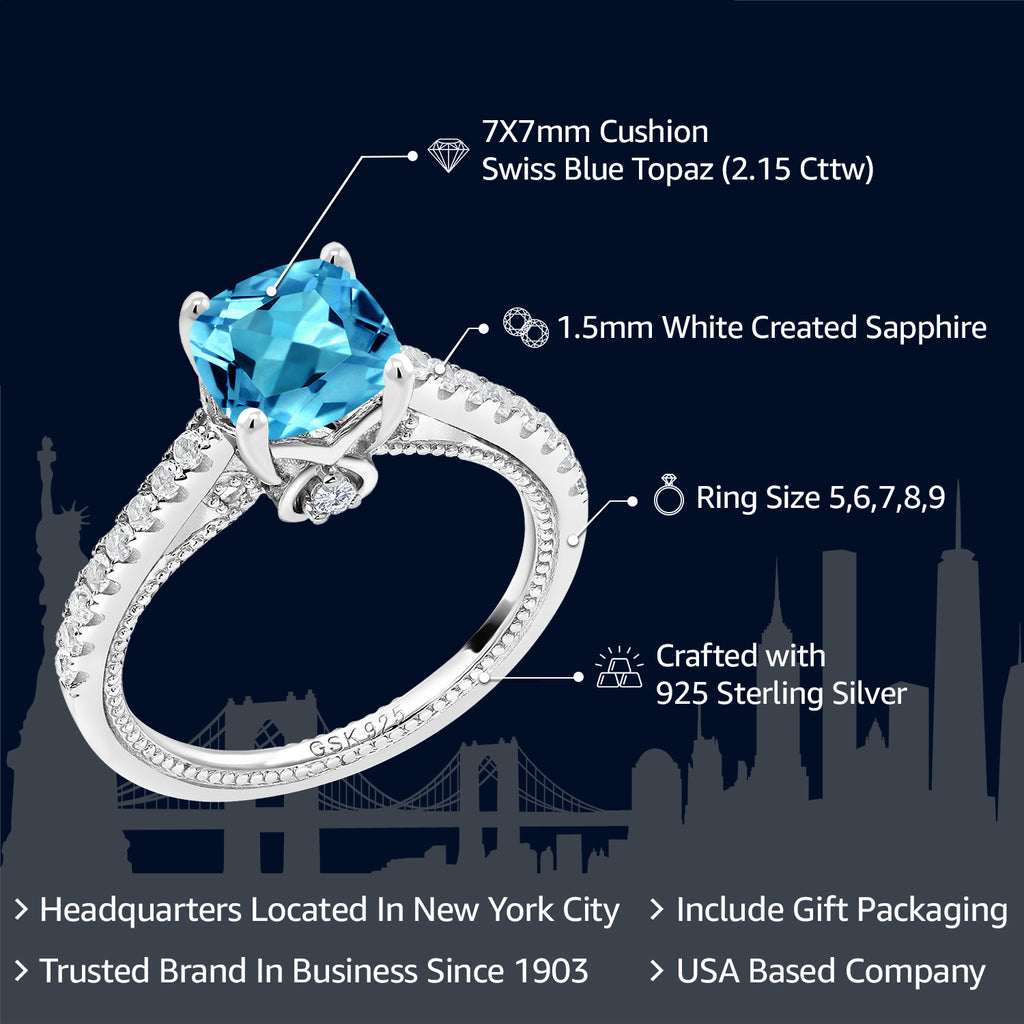 Topaz and Created Sapphire_7_Ring in 925 Sterling Silver