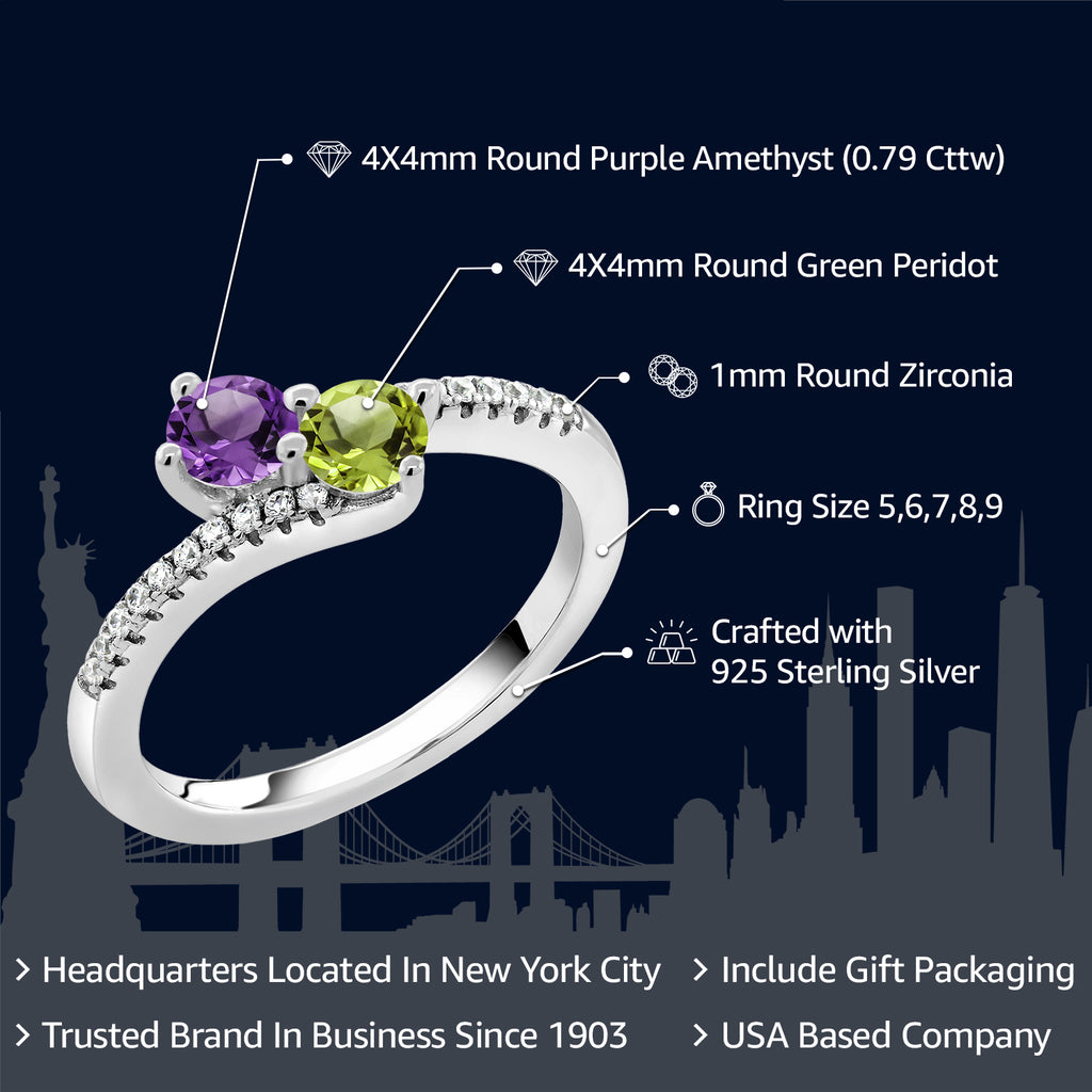 Amethyst - Peridot and Zirconia_6_Ring in 925 Sterling Silver