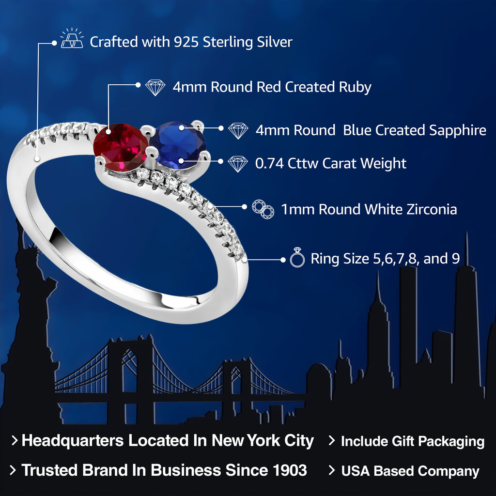 Created Sapphire - Created Ruby and Zirconia_7_Ring in 925 Sterling Silver