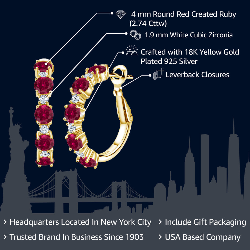 Red and White_Earrings in 925 Yellow Gold Plated Silver