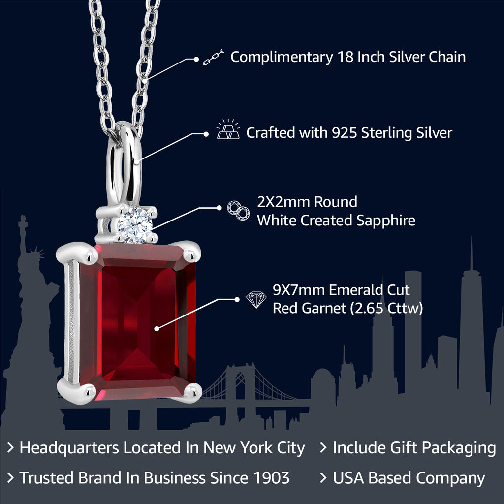 Garnet and Created Sapphire_Pendant in 925 Sterling Silver