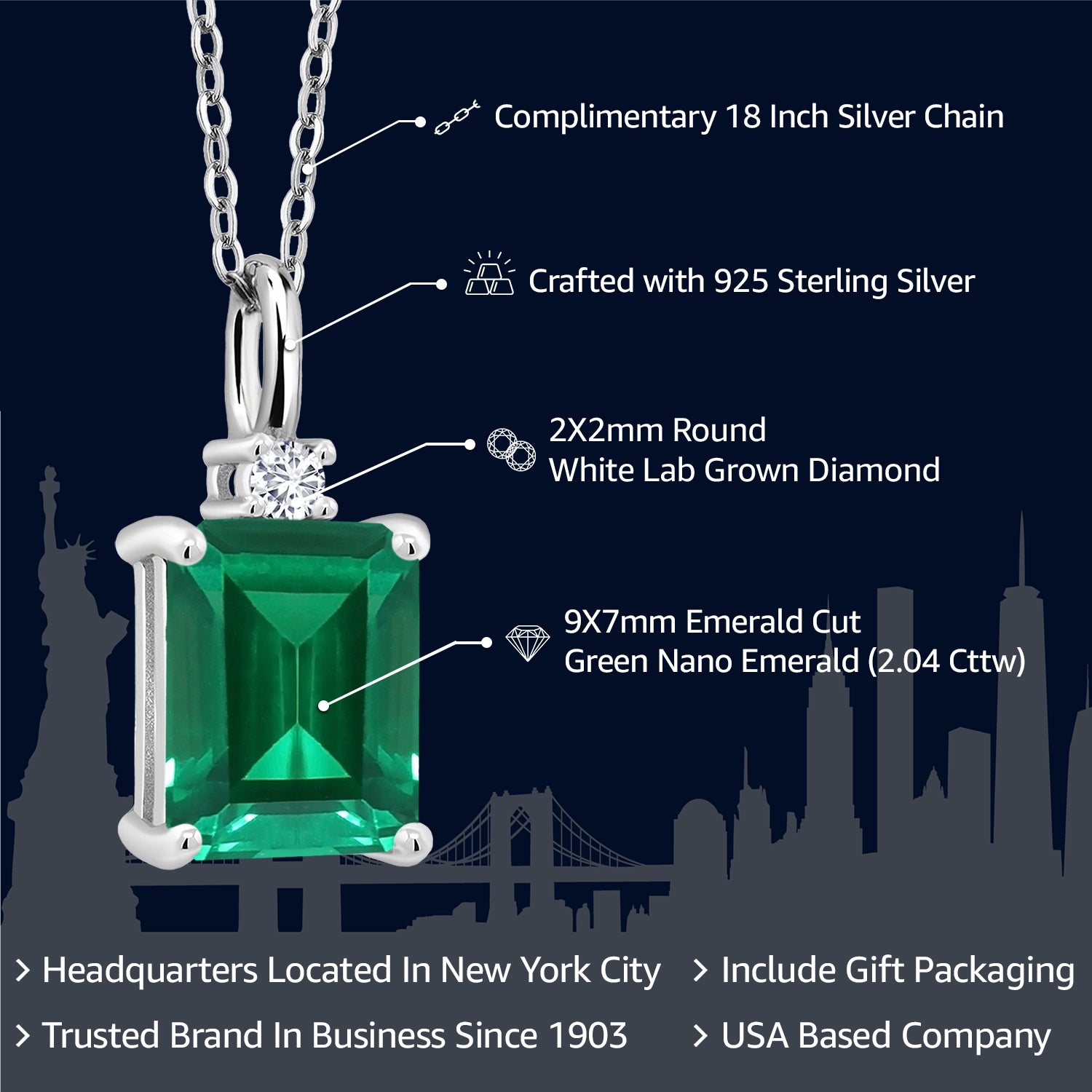 Nano Emerald and Lab Grown Diamond_Pendant in 925 Sterling Silver