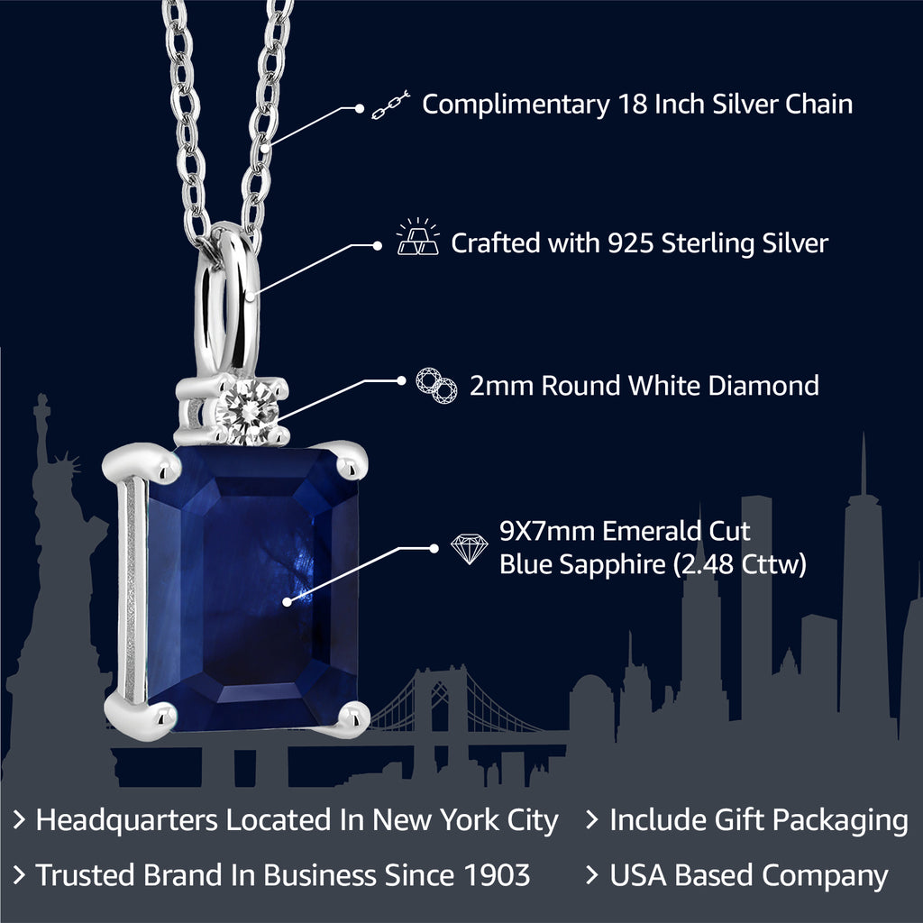 Sapphire and Diamond_Pendant in 925 Sterling Silver