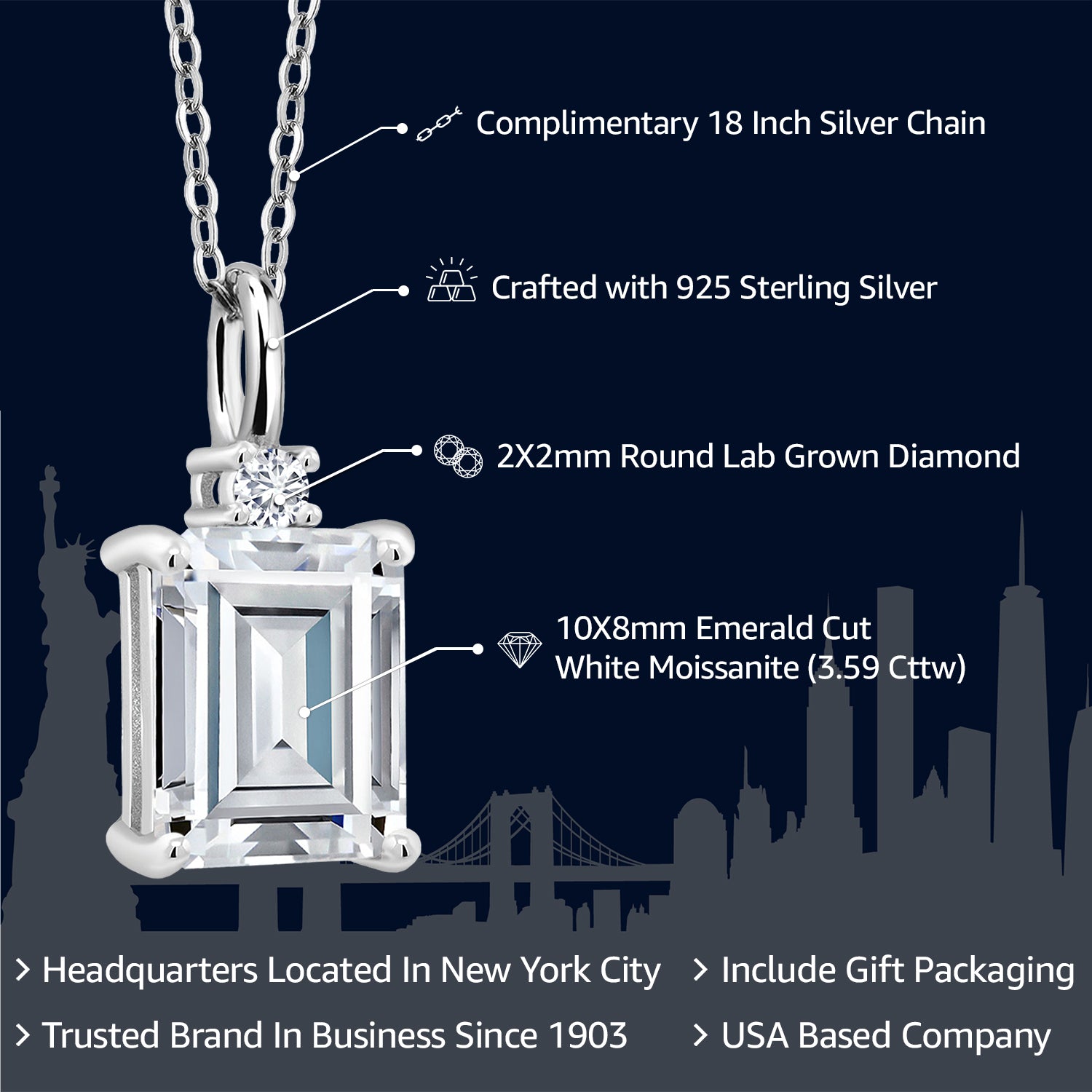 Moissanite and Lab Grown Diamond_925 Sterling Silver_Pendant in 925 Sterling Silver