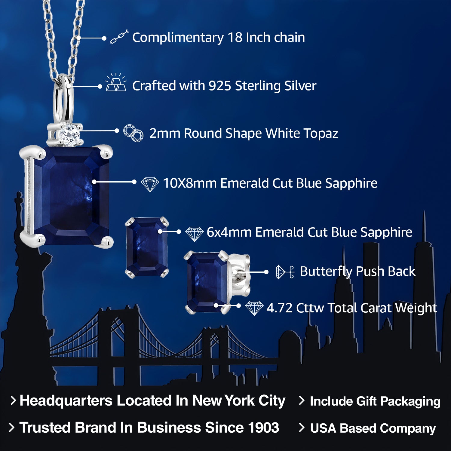 Pendant Earrings Set in 925 Sterling Silver