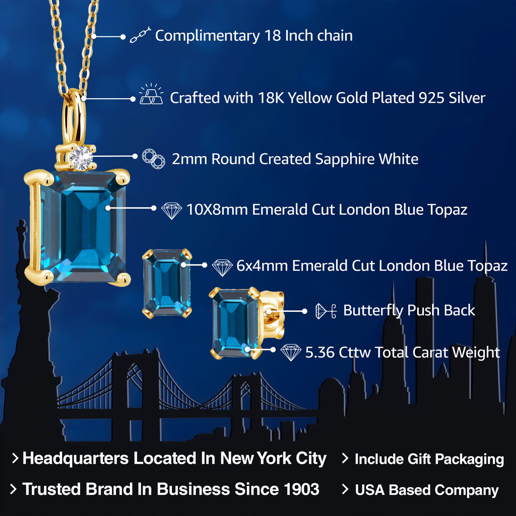 Pendant Earrings Set in 925 Yellow Gold Plated Silver