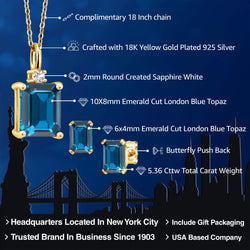 Pendant Earrings Set in 925 Yellow Gold Plated Silver