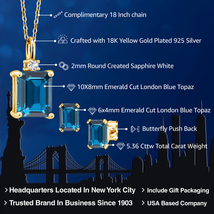 Pendant Earrings Set in 925 Yellow Gold Plated Silver