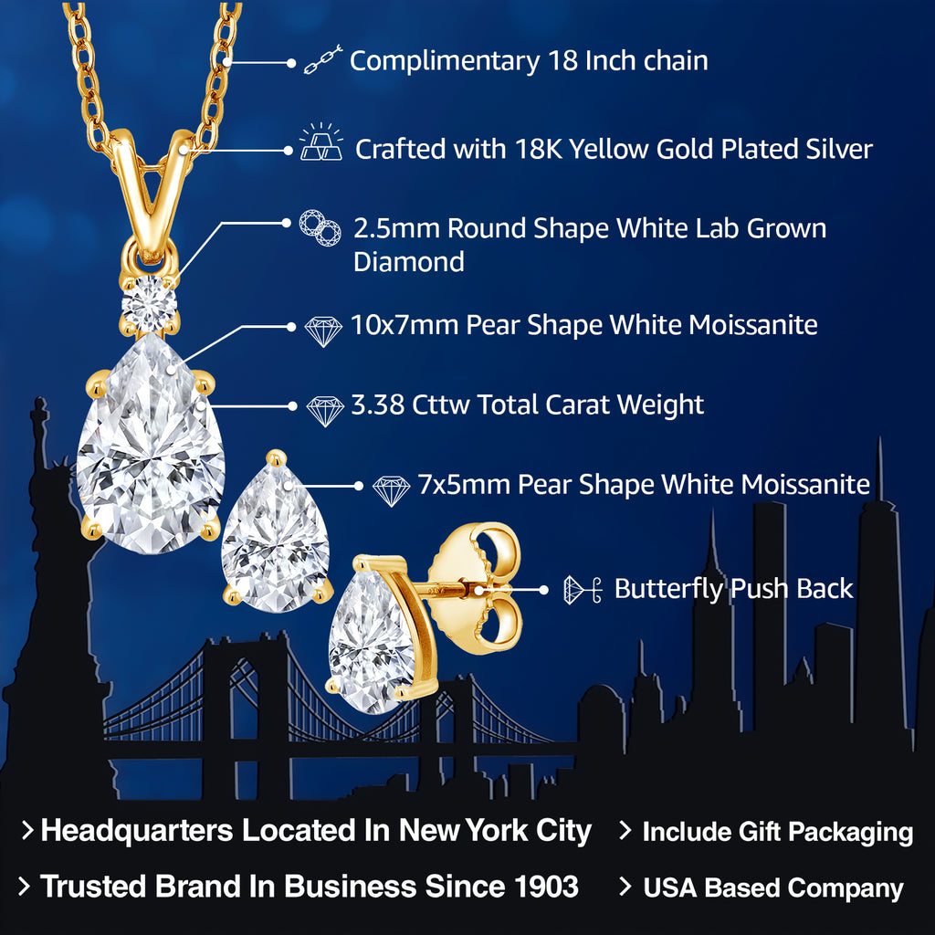 Pendant Earrings Set in 925 Yellow Gold Plated Silver