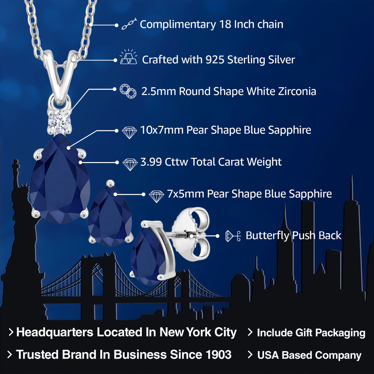 Pendant Earrings Set in 925 Sterling Silver