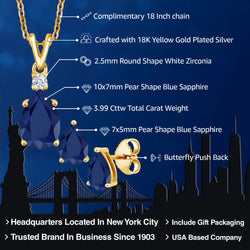 Pendant Earrings Set in 925 Yellow Gold Plated Silver
