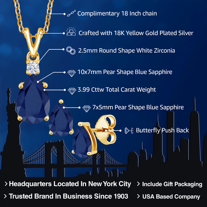Pendant Earrings Set in 925 Yellow Gold Plated Silver