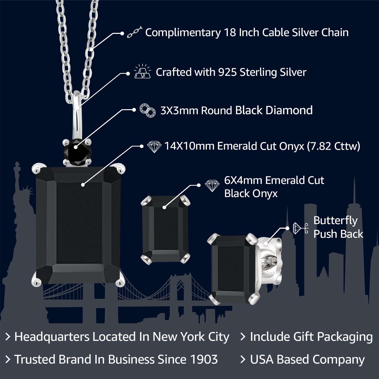 Pendant Earrings Set in 925 Sterling Silver