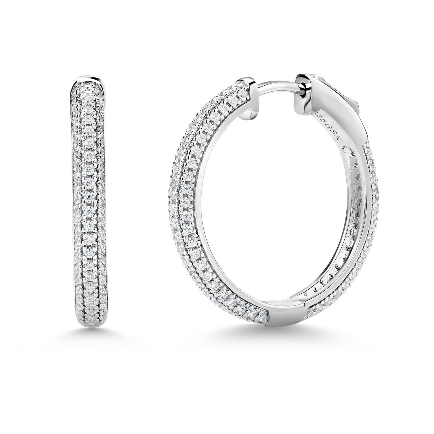 925 Sterling Silver White Moissanite Round Hoop Earrings | 1.20 Cttw | 1 Inch | Huggie Hoop Earrings For Women