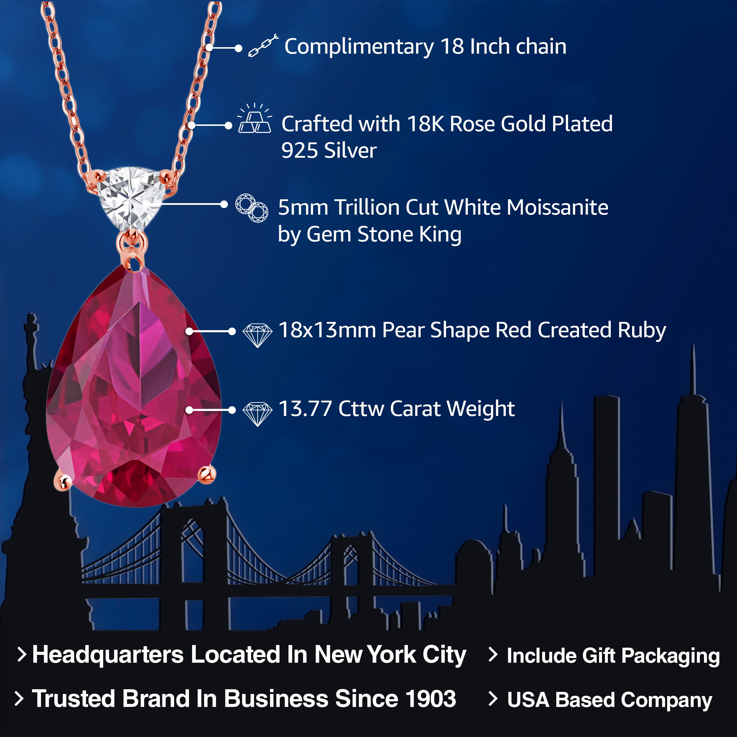 Created Ruby_Pendant in 925 Rose Gold Plated Silver