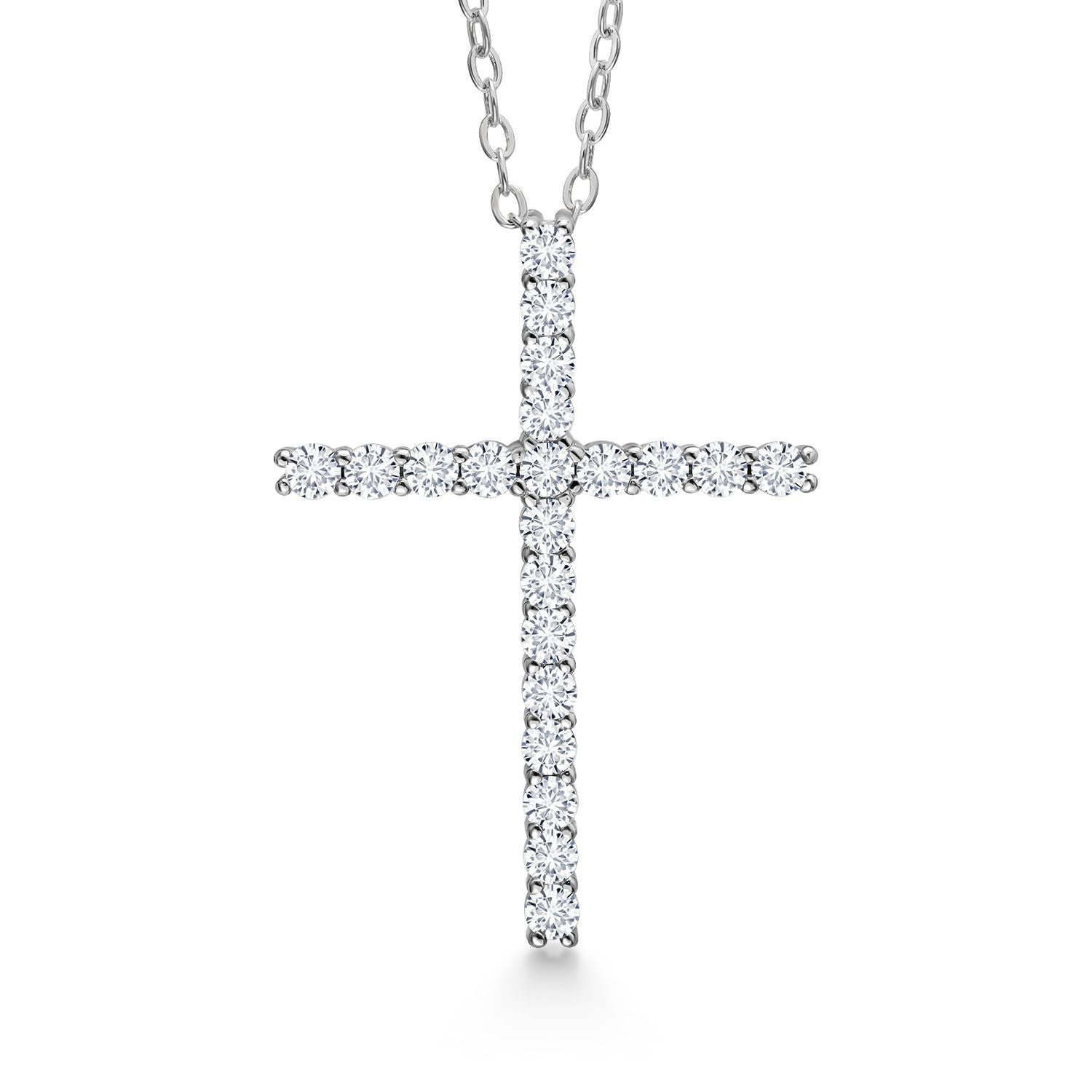 Moissanite Cross Necklace | 925 Sterling Silver | 0.80 Cttw | 1 Inch | Jesus Christian Reiligous Crucifix Jewelry Pendant Necklace for Women | with 18 Inch Silver Chain