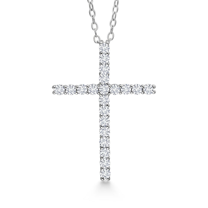 Moissanite Cross Necklace | 925 Sterling Silver | 0.80 Cttw | 1 Inch | Jesus Christian Reiligous Crucifix Jewelry Pendant Necklace for Women | with 18 Inch Silver Chain