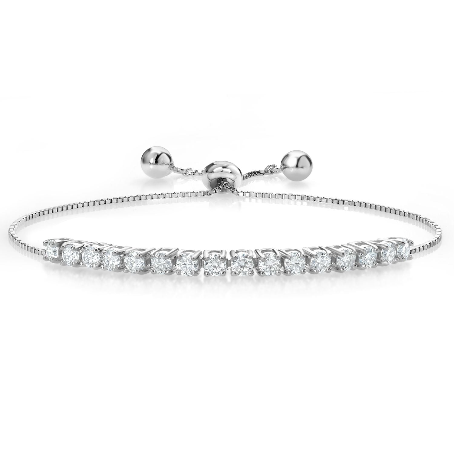 Moissanite Tennis Bracelet For Women Bridal Wedding Fashion with Box Chain and Slider (1.50 Cttw, Round 3MM, Fully Adjustable Up to 9 Inch)