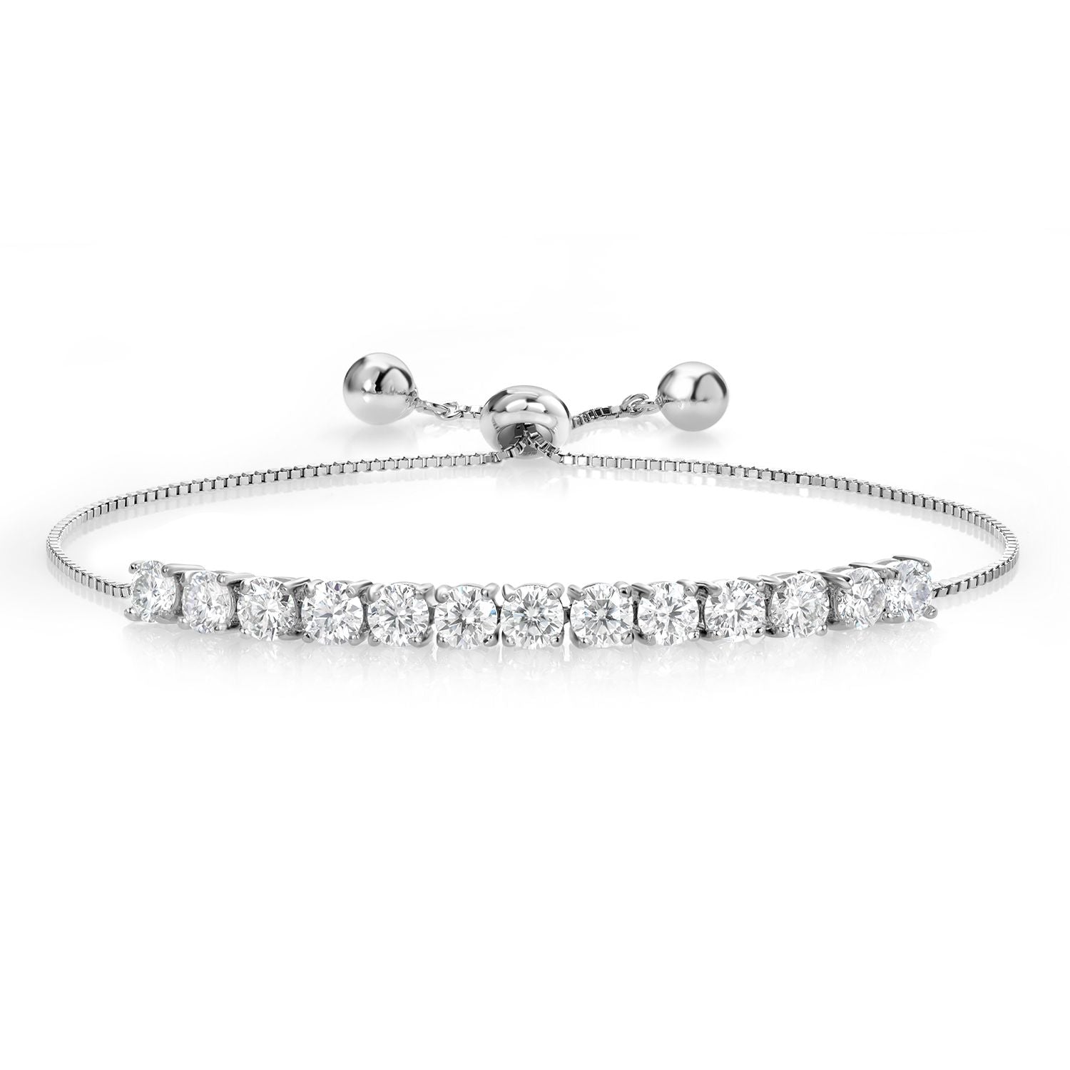 Moissanite Tennis Bracelet For Women Bridal Wedding Fashion with Box Chain and Slider (3.00 Cttw, Round 4MM, Fully Adjustable Up to 9 Inch)