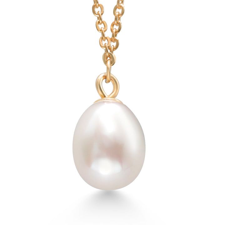 18K Yellow Gold Plated Silver Cultured Freshwater Pearl Pendant Necklace For Women with 18 Inch Chain - Elegant Jewelry Gift