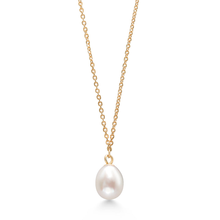 18K Yellow Gold Plated Silver Cultured Freshwater Pearl Pendant Necklace For Women with 18 Inch Chain - Elegant Jewelry Gift